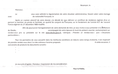 Délivrance d’un certificat de résidence algérien mention « vie privée et familiale »