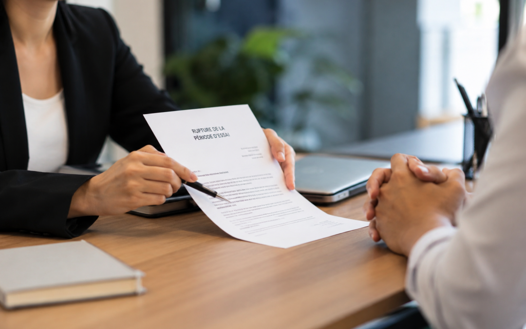 Entretien entre un employeur et un salarié concernant la rupture d'une période d'essai et ses conséquences juridiques.